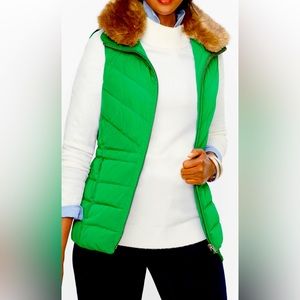 Talbots Puffer Vest w Faux Fur Trim